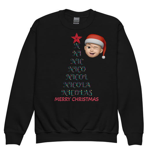 Personalized Memoji Christmas Tree Youth Crewneck Sweatshirt